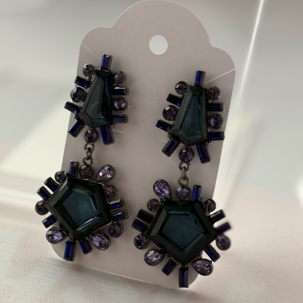 Bold Blue, Purple, Black Drop Earrings - Picture 2 of 2